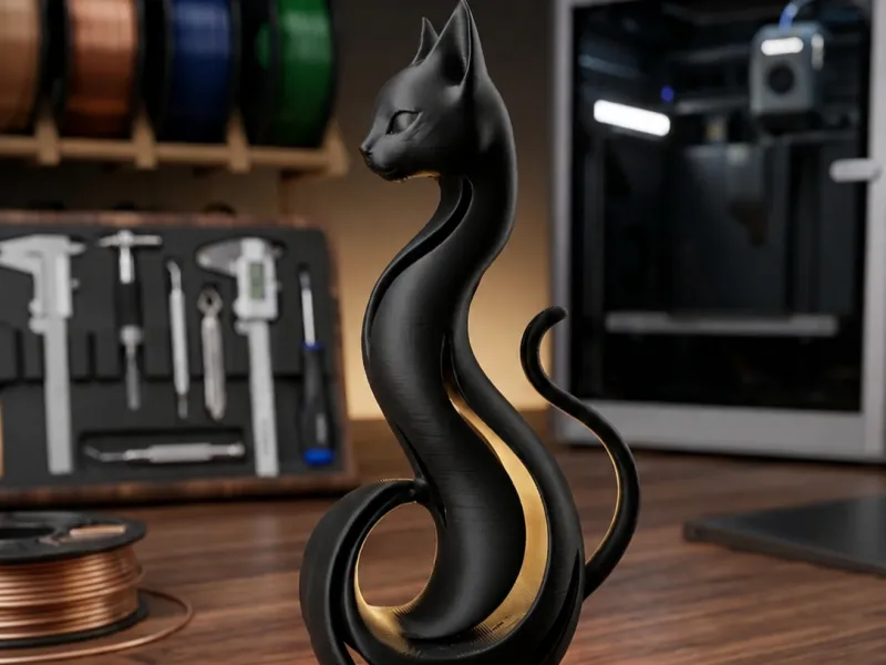 Serpentine Cat Statue