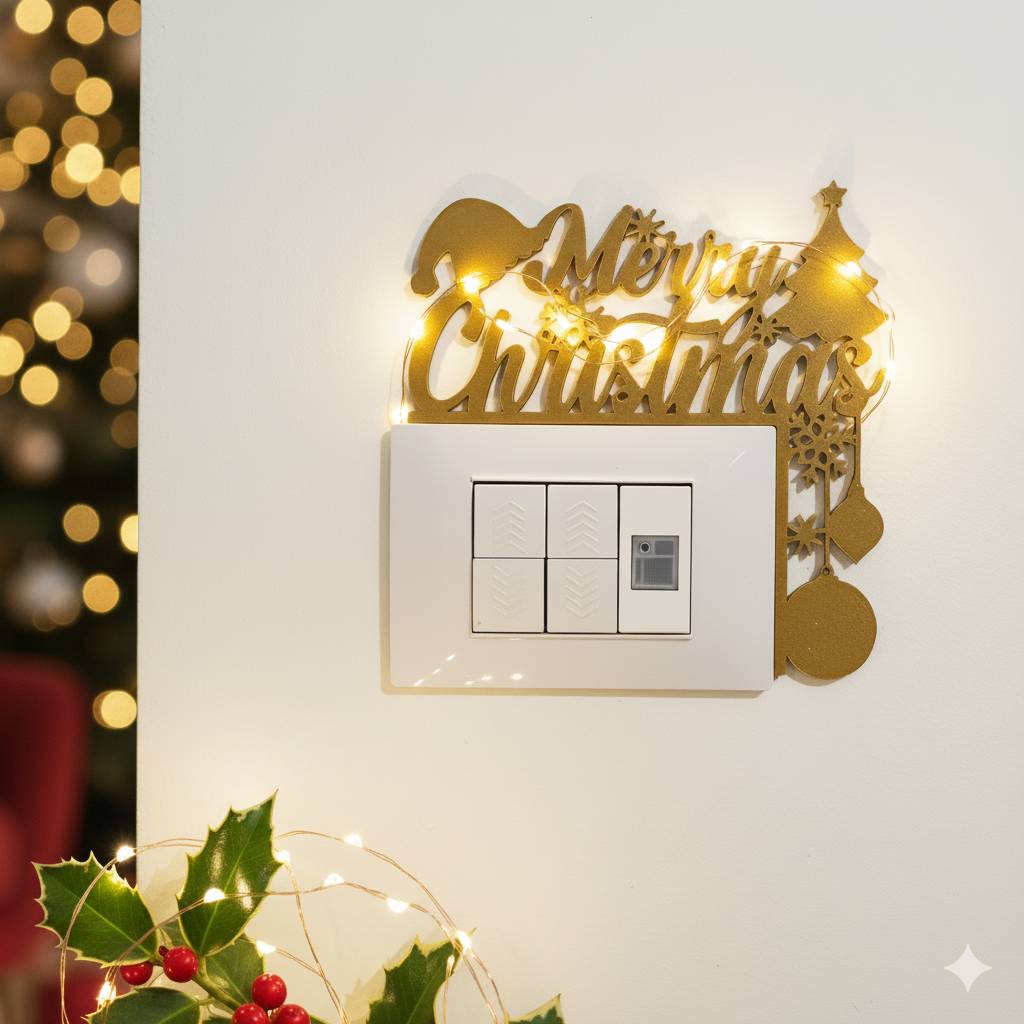 Christmas Corner Decoration with Santa and Three Reindeer