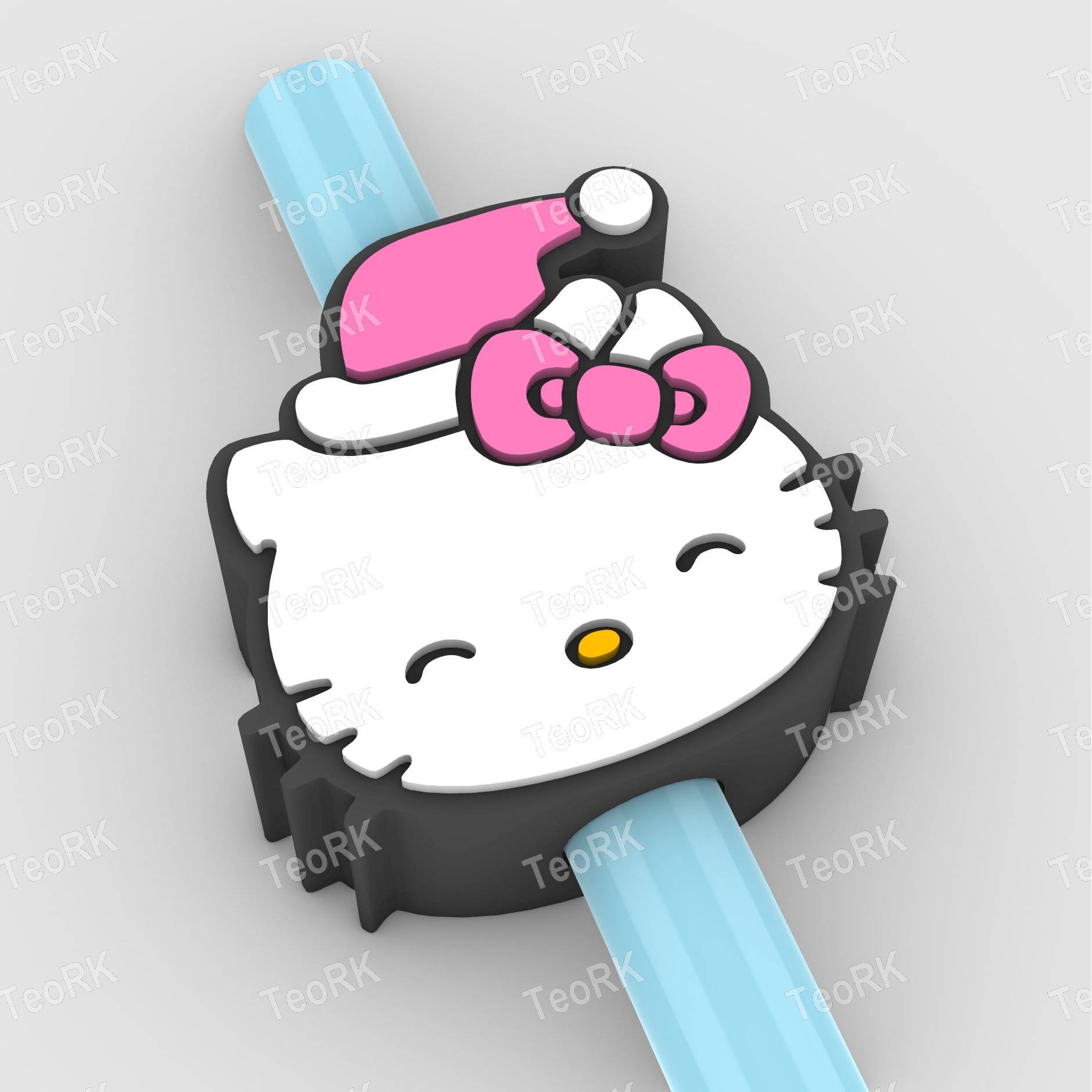 Straw Topper HELLO KITTY WITH A CHRISTMAS HAT