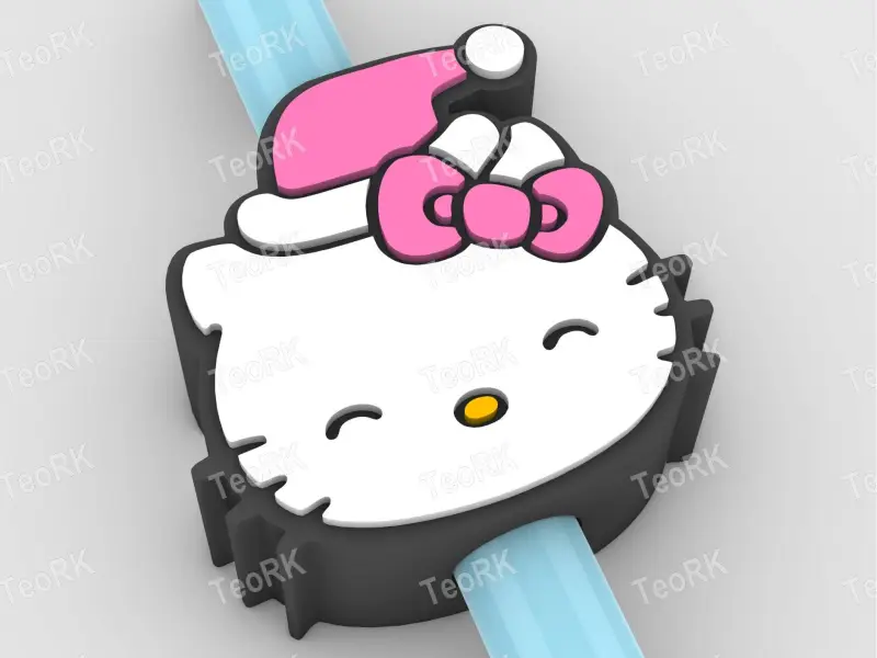 Straw Topper HELLO KITTY WITH A CHRISTMAS HAT