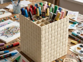 Woven Texture Acrylic Marker Holder & Organizer /Grid Insert
