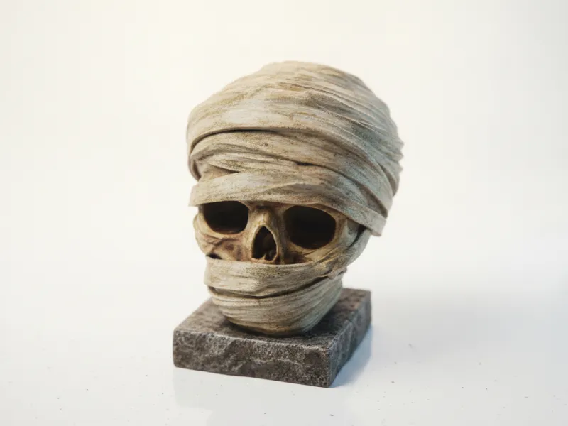 Mummy Skull Wrapped Halloween Sculpture 3D Printable