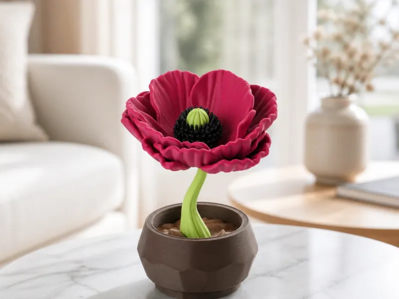 Scultura Midnight Bloom, Fiore Decorativo in Vaso