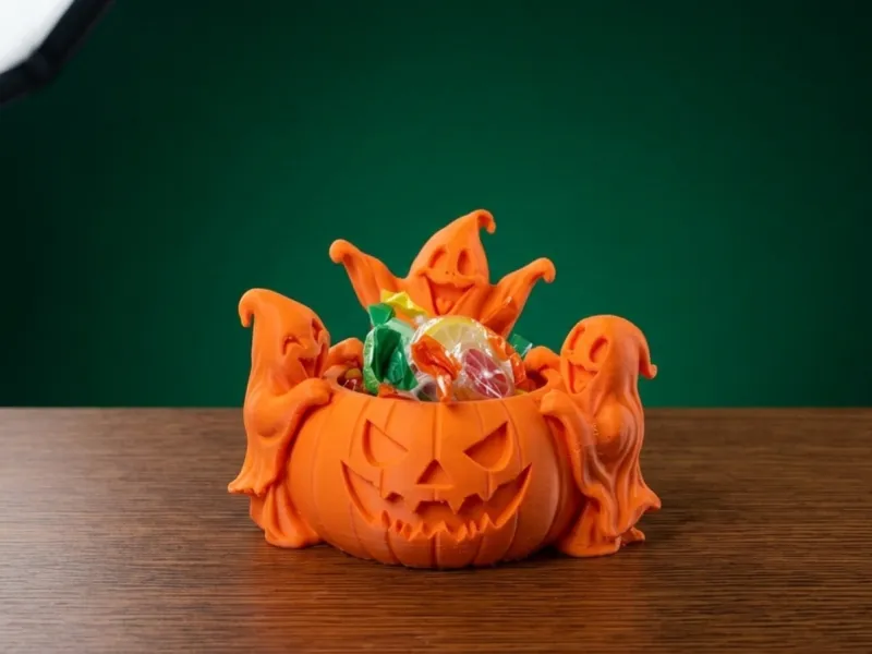 Cuenco de caramelos de Halloween - calabaza con fantasmas espeluznantes