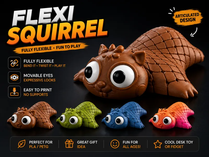 Flexi Squirrel 🐿️ | Articulated 3D Print with Moving Eyes