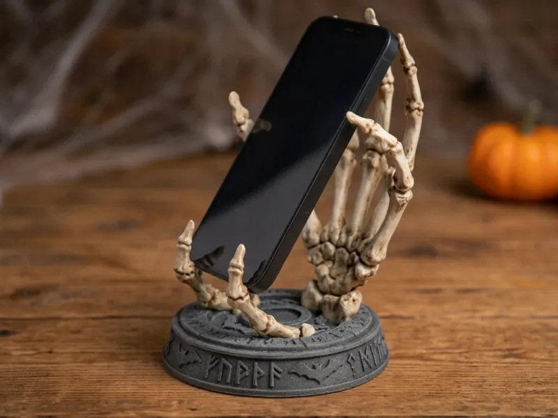 Support de téléphone Halloween main squelettique