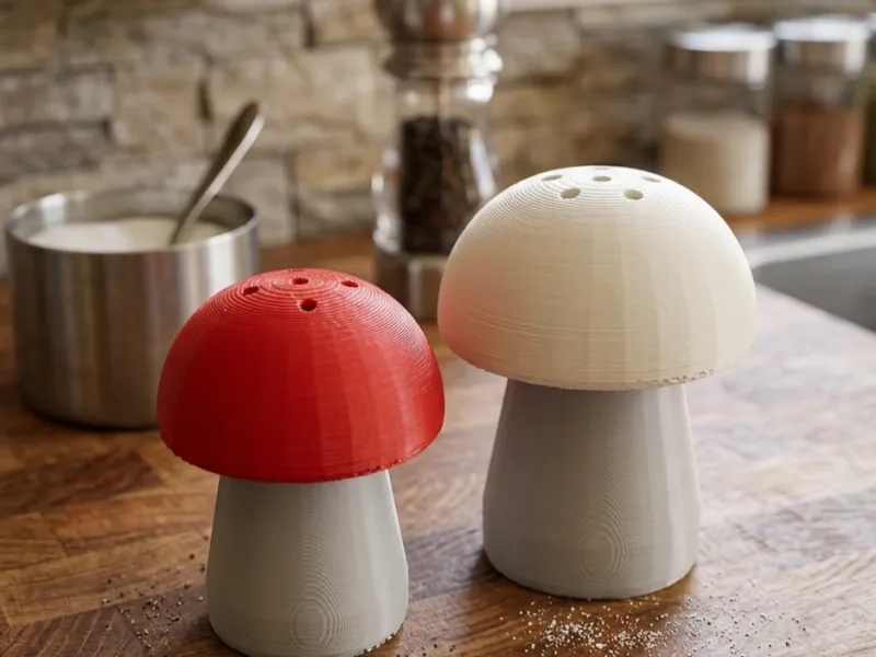 Salière et poivrière en forme de chapeau de champignon