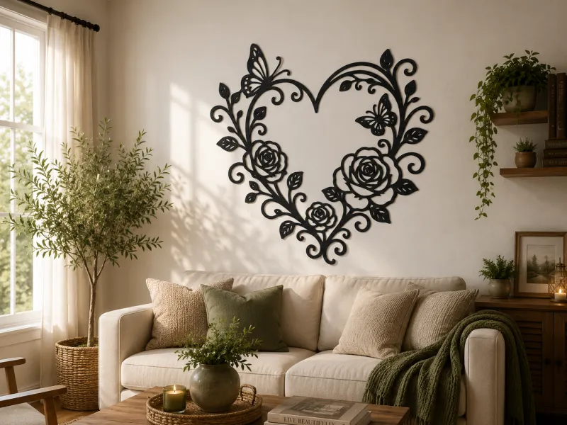Floral Heart Butterfly 2D Wall Art