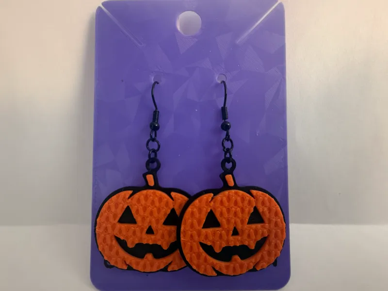 Jack-O-Lantern Earrings - Knit Texture
