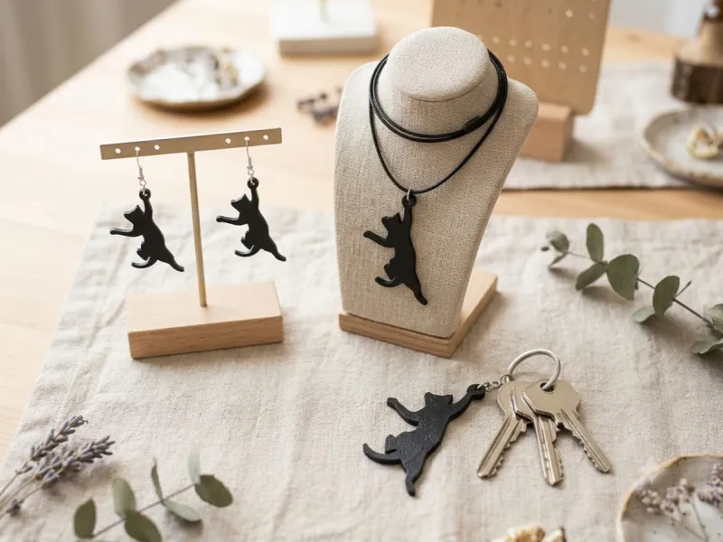 Conjunto de Llavero y Joyería con Gato Colgante