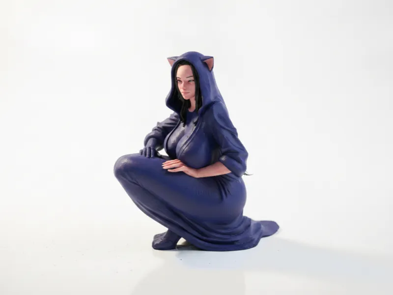 Cat Lady Hooded Figure Female Statue 3D Printable