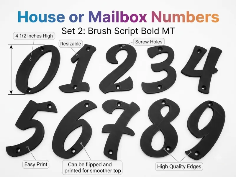 Haus- oder Briefkastennummern - Set 2: Brush Script Bold MT