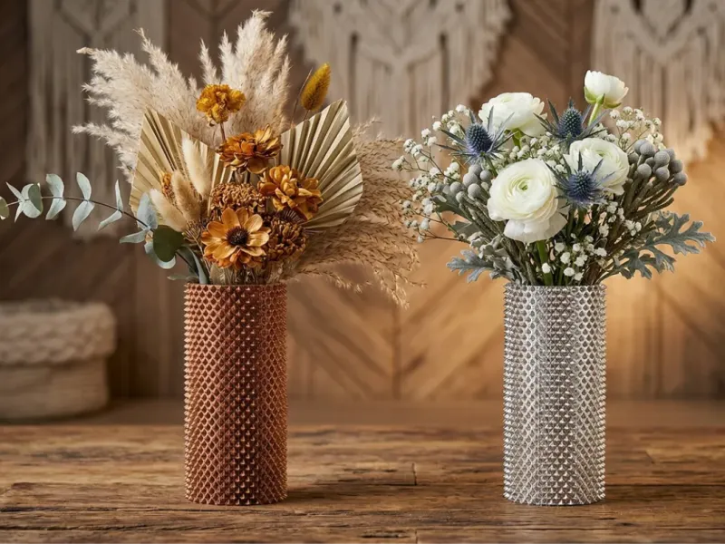 Vase métallique texturé géométrique
