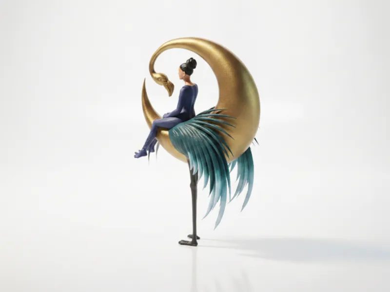 Dama con garza, elegante figura imprimible en 3D