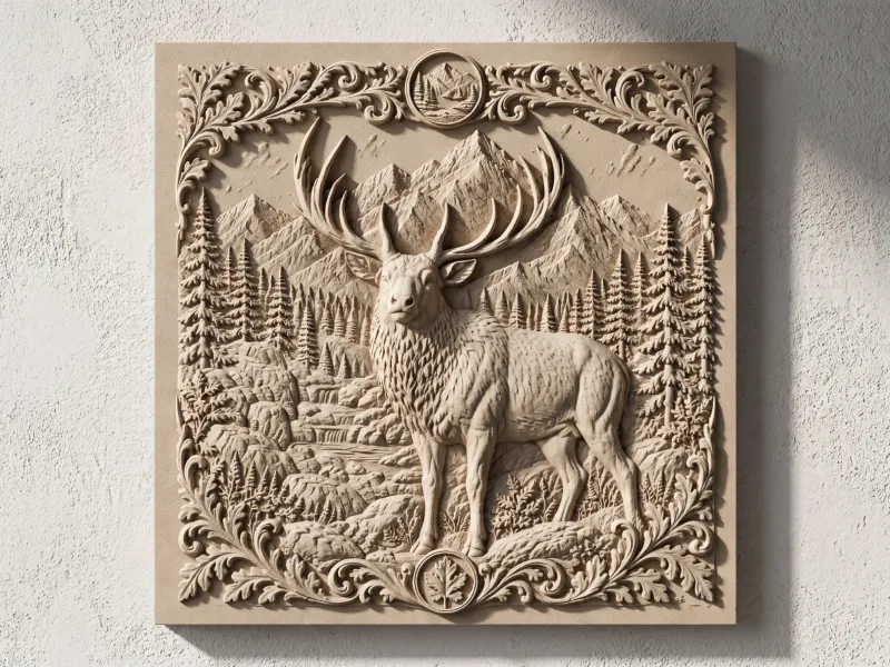 Elk Bas Relief North American Big Game Wildlife Wall Art