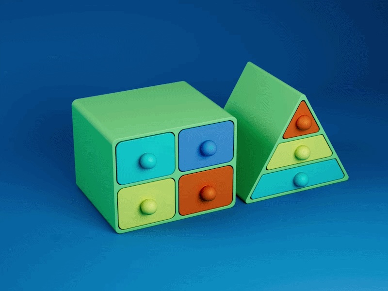 Cassettiera modulare a forma di casa per bambini | Quadrato e Triangolo