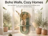 Boho Style Wall Shelf with Wicker Pattern - Modern Design-0