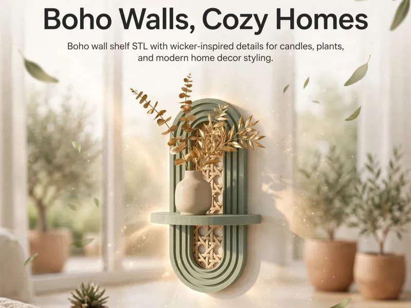 Boho Style Wall Shelf with Wicker Pattern - Modern Design