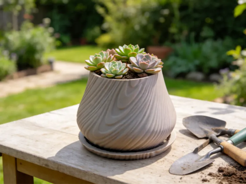 Vaso per fiori in legno con venature realistiche (con foro di drenaggio e sottovaso)
