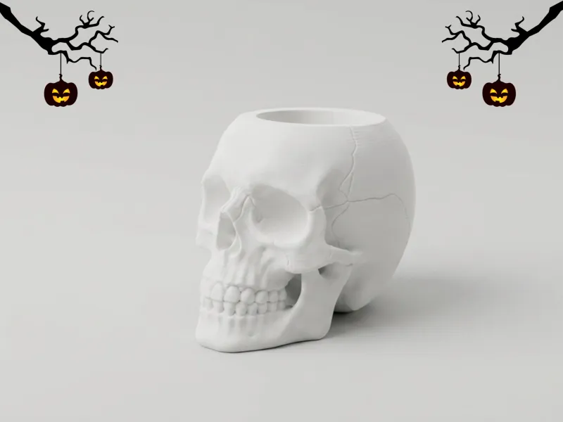 Bougeoir en forme de crâne humain - Décoration gothique d'Halloween