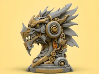 Mechanical Dragon Statue Futuristic Steampunk Dragon Head