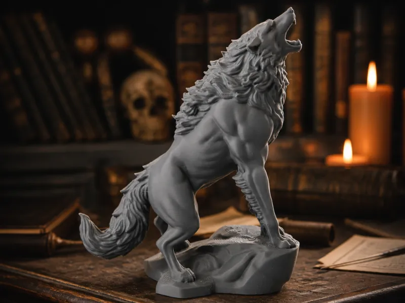 Howling Werewolf Sculpture - Fantasy Wolf Figurine