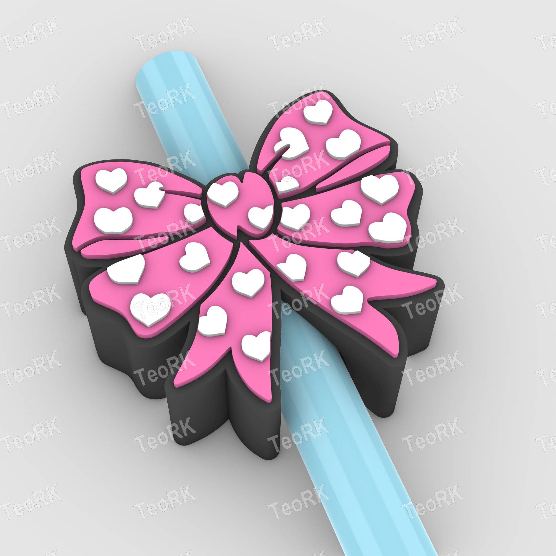 Other STL Download - Straw Topper bow ribbon with heartsby TeoRk