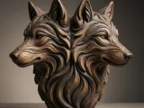 4 Kopf Wolf Statue, Hexa Design C-0