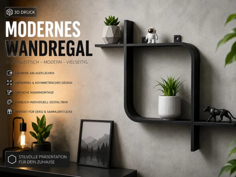 🖤 Modernes Wandregal – Versetzte Ablageflächen