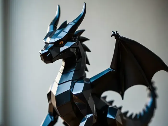 Low Poly Geometric Black Dragon Sculpture