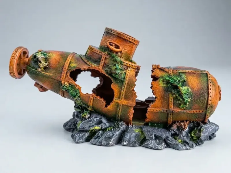 Decoración de submarino hundido para acuario