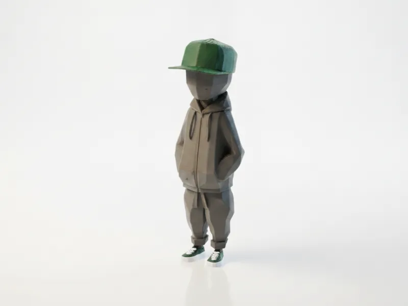 Figurine 3D imprimable d'un enfant cool sans visage en low poly