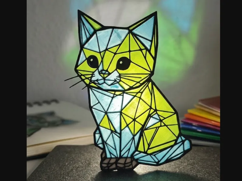 Geometric Stained Glass Cat – Multicolor Low-Poly Art