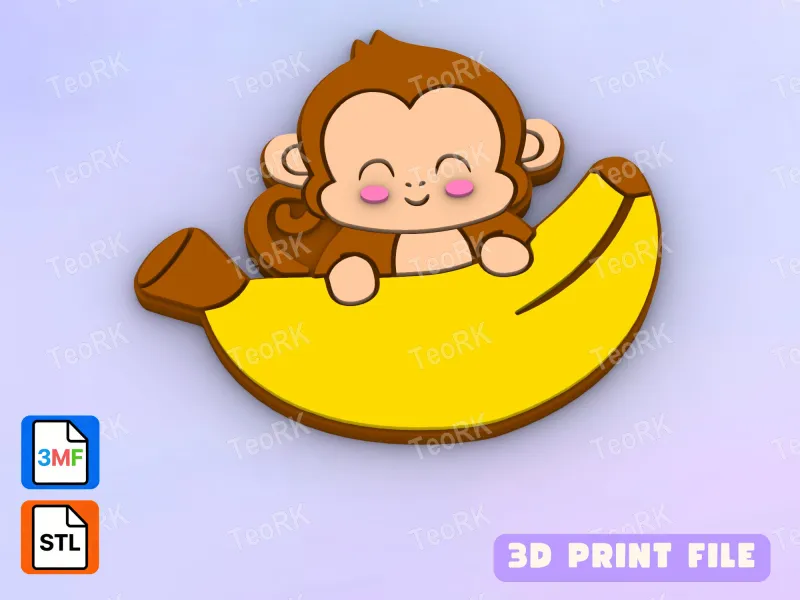 Badge Reel Topper Flat Back Cute monkey with his banana
