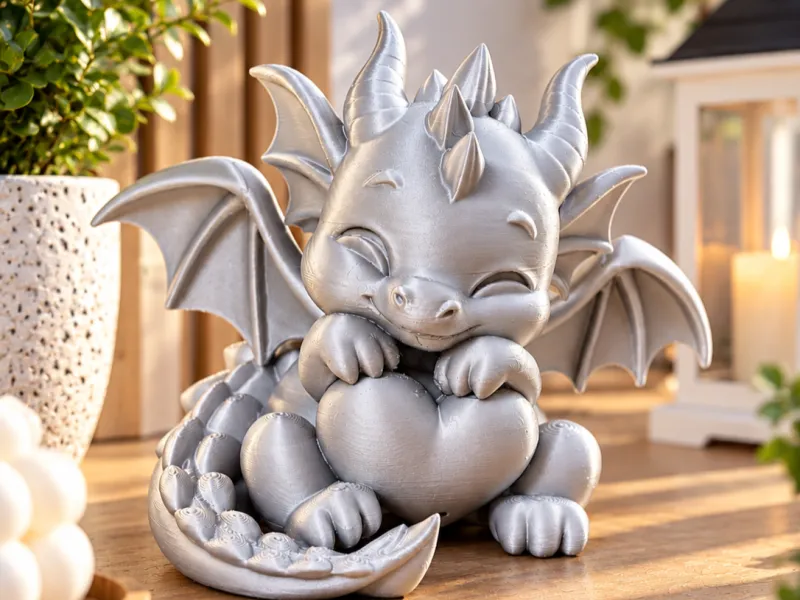 Dragão Bebê Fofo Abraçando um Coração – Dragão do Amor