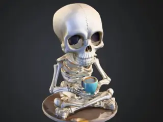 Skeleton with coffee cup