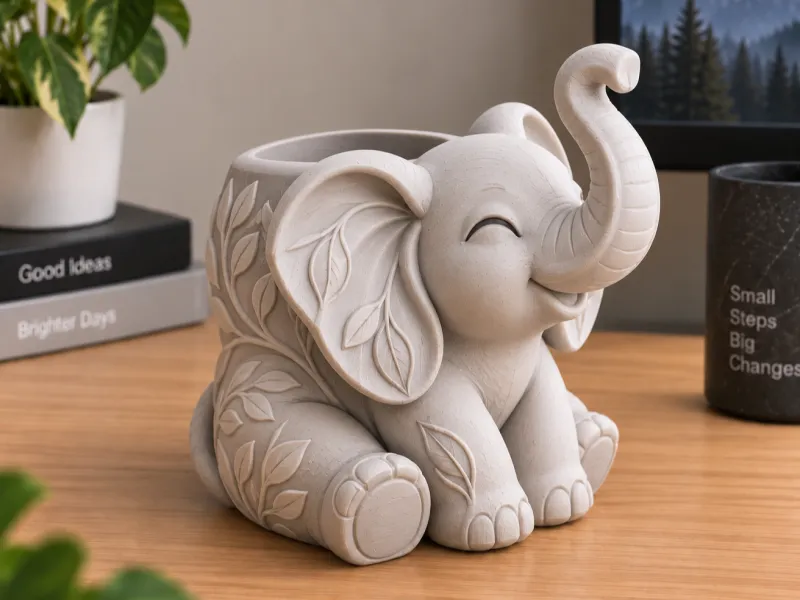 Macetero de Elefante Bebé - Maceta de Elefante Sentado