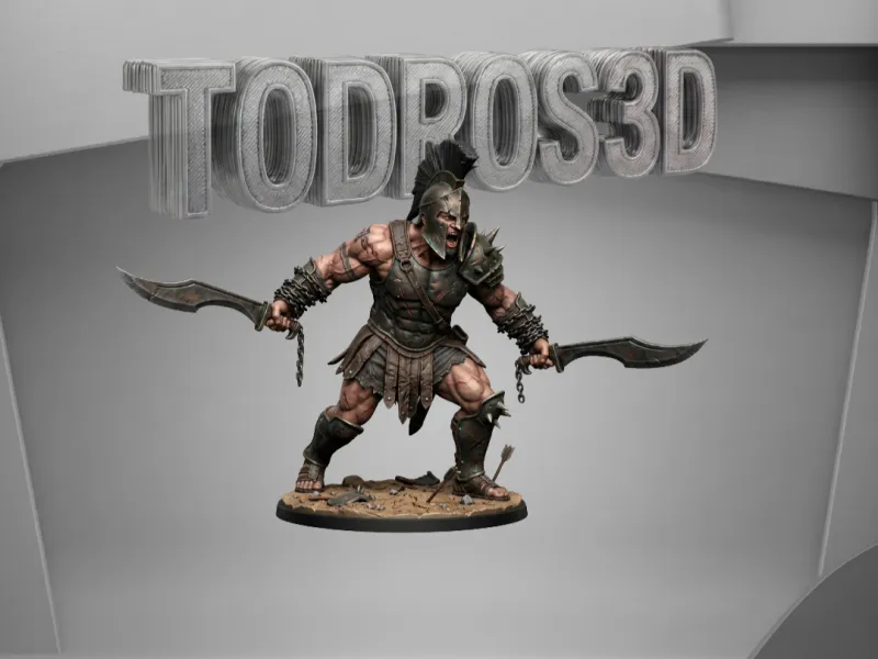 Gladiador Berserker Furioso con Cadenas y Espadas