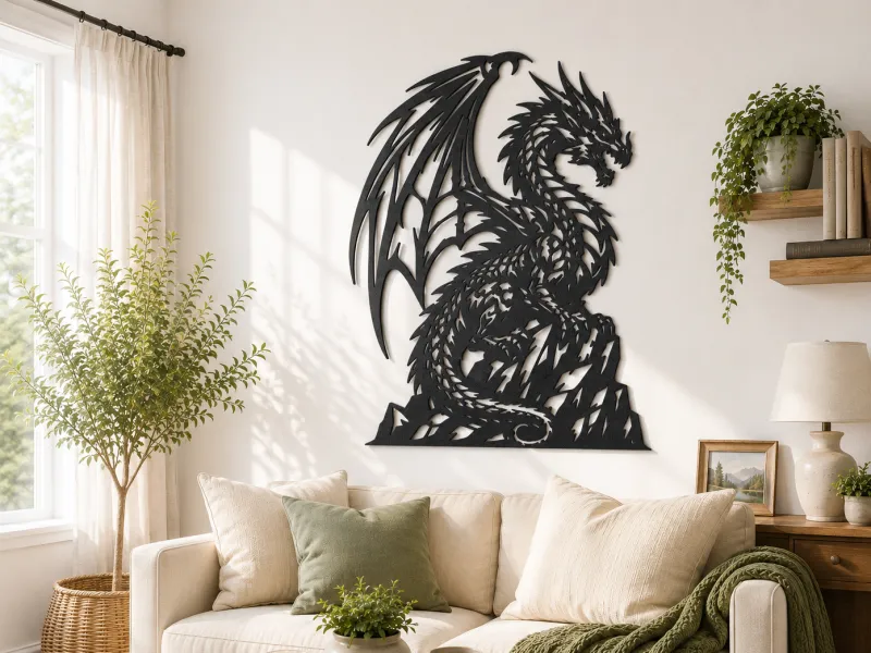 Dark Dragon 2D Wall Art Fantasy Creature Decor