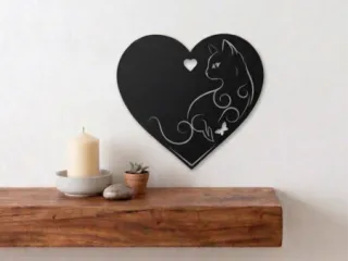 Decoración de pared Silueta de gato y Corazón