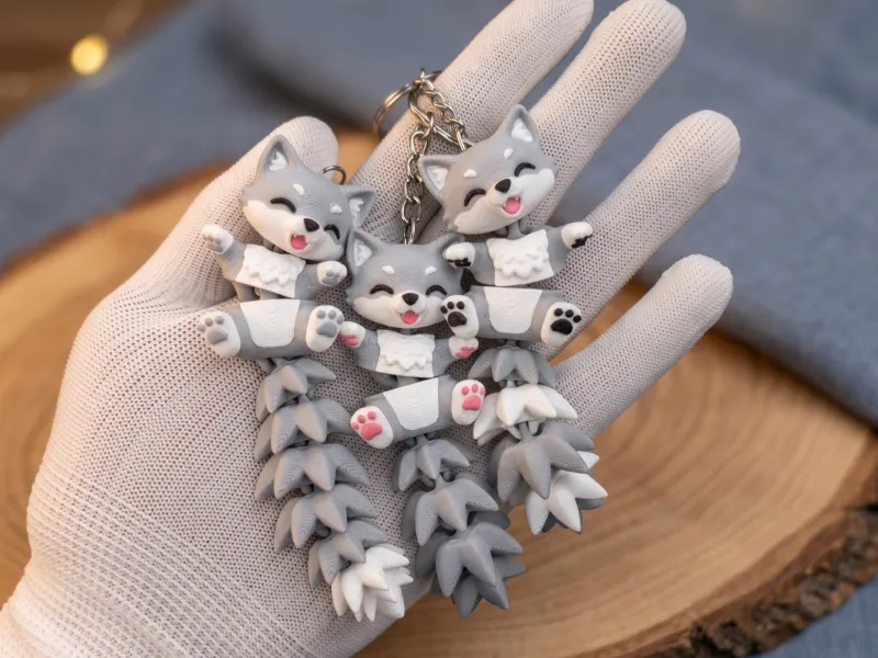 Fluffy Tail Cute Flexi Baby Wolf - Toy/ Keychain/Magnet