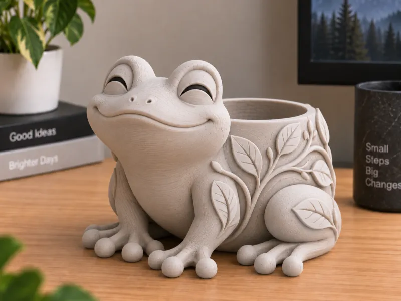 Frog Planter - Smiling Frog Pot with Leaves