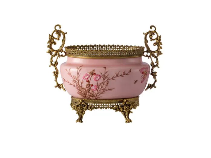 Pink Floral Urn with Gold Filigree Handles