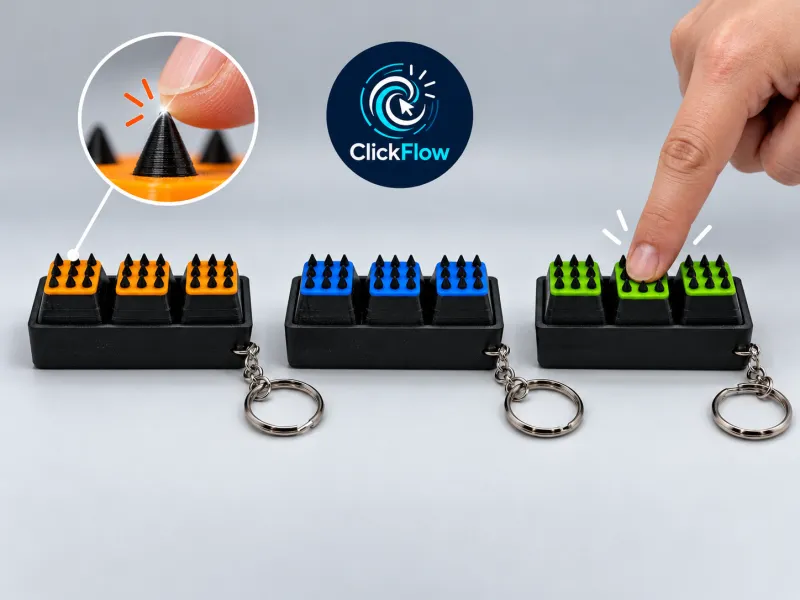Chaveiro Clicker com Três Pontas | Fidget de 3 Botões
