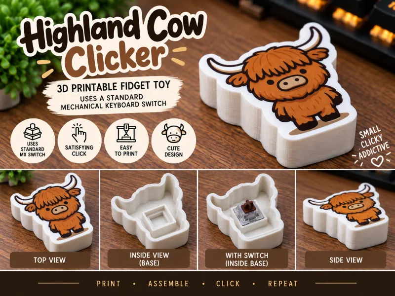 Highland Cow Keyboard Clicker Fidget Toy - Mechanical Switch