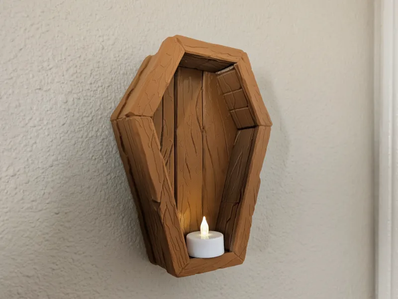 Wooden Coffin Wall Sculpture - Keyhole Mount