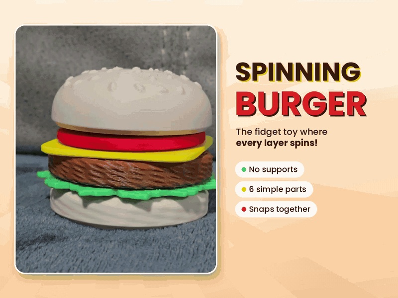 Dönen Burger Fidget Oyuncak | Her Katman Döner | Destek Gerektirmez