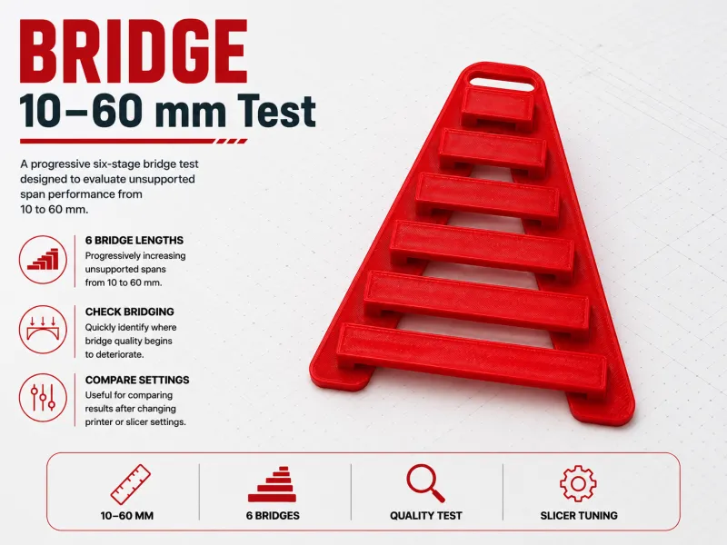 Bridge Test 10–60 mm – 3D Printer Bridging Performance Test