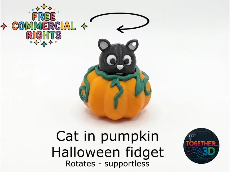 Cat in pumpkin - Halloween fidget (rotates - supportless)