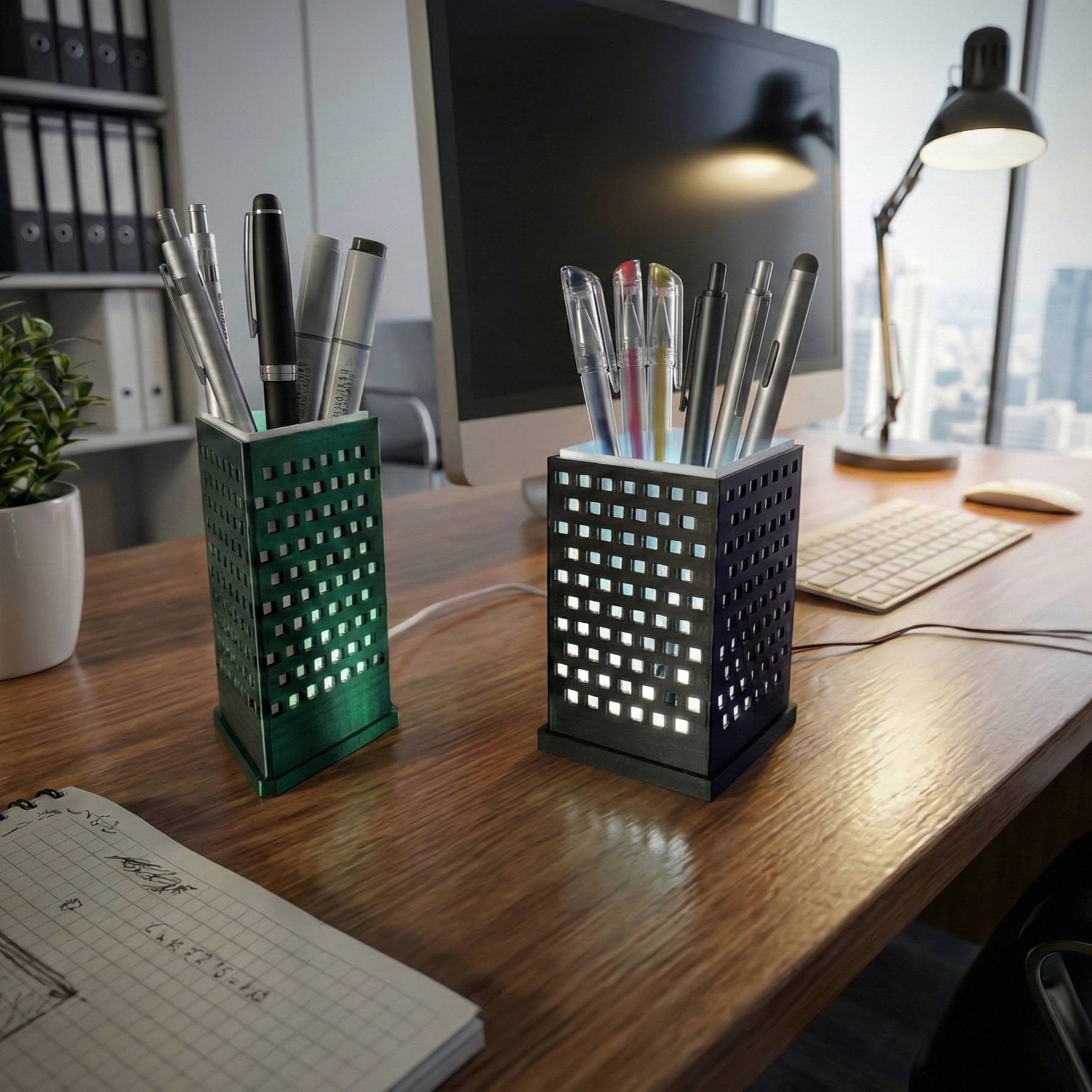Modern Design Desk Pencil Holder LED Light